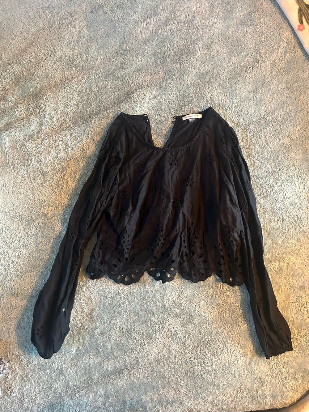 American Eagle Women’s Black Eyelet Long-Sleeve Top
